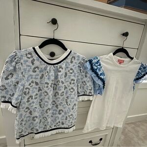 THML Blue and White Short Sleeve Tops